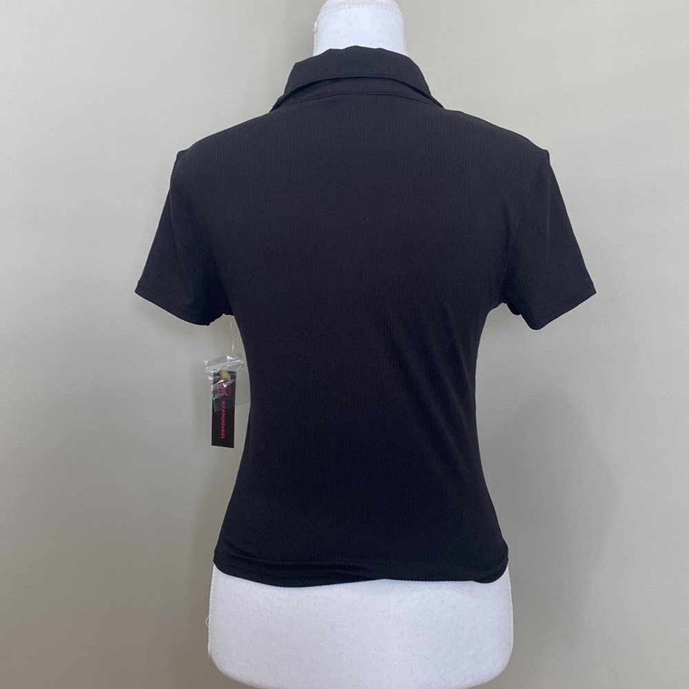 Black Light Knit Top with Button Details and Collared V-Neck​ - Picture 5 of 8